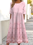 Damen Verlaufsmuster Halbarm Sommer Kleid Rundhals Täglich Retro Maxikleid Blusenkleid A-Linien-Kleid