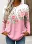 Damen Geblümt Langarm T-Shirts T-Shirt Rundhals Print Lässig Frühling/Herbst T-Shirt mit Grafik Oberteile