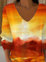 Damen Abstrakt Langarm T-Shirts T-Shirt V-Ausschnitt Print Lässig Frühling/Herbst Oberteile