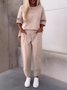 Damen Unifarben Nahtverarbeitung Zweiteiliges Set Täglich Langarm Lässig Frühling/Herbst Bluse mit Hose Matching Set