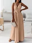 Damen Unifarben Ärmellos Sommer Nahtverarbeitung Kleid V-Ausschnitt Täglich Retro Maxikleid Tanktop A-Linien-Kleid