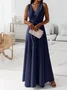Damen Unifarben Ärmellos Sommer Nahtverarbeitung Kleid V-Ausschnitt Täglich Retro Maxikleid Tanktop A-Linien-Kleid