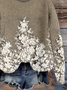 Damen Geblümt Print Frühling/Herbst Lässig Langarm Rundhals Strickpullover