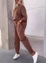 Damen Unifarben Nahtverarbeitung Zweiteiliges Set Täglich Langarm Lässig Frühling/Herbst Bluse mit Hose Matching Set