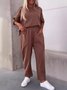 Damen Unifarben Nahtverarbeitung Zweiteiliges Set Täglich Langarm Lässig Frühling/Herbst Bluse mit Hose Matching Set