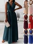 Damen Unifarben Ärmellos Sommer Nahtverarbeitung Kleid V-Ausschnitt Täglich Retro Maxikleid Tanktop A-Linien-Kleid