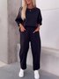 Damen Unifarben Nahtverarbeitung Zweiteiliges Set Täglich Langarm Lässig Frühling/Herbst Bluse mit Hose Matching Set