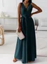 Damen Unifarben Ärmellos Sommer Nahtverarbeitung Kleid V-Ausschnitt Täglich Retro Maxikleid Tanktop A-Linien-Kleid