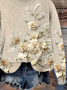 Damen Geblümt Print Frühling/Herbst Lässig Langarm Rundhals Strickpullover
