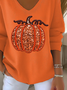 Damen Halloween (Kürbis) Langarm T-Shirts T-Shirt V-Ausschnitt Print Lässig Frühling/Herbst Oberteile