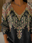 Damen Geblümt Langarm T-Shirts T-Shirt V-Ausschnitt Print Lässig Frühling/Herbst Oberteile