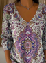 Damen Ethnisch Langarm T-Shirts T-Shirt V-Ausschnitt Print Lässig Frühling/Herbst Oberteile
