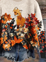 Damen Geblümt Print Frühling/Herbst Lässig Langarm Rundhals Strickpullover