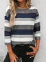 Damen Gestreift Dreiviertelärmel T-Shirts T-Shirt Rundhals Lässig Frühling/Herbst T-Shirt mit Grafik Oberteile