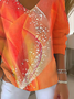 Damen Abstrakt Langarm T-Shirts T-Shirt V-Ausschnitt Print Lässig Frühling/Herbst Oberteile