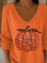 Damen Halloween (Kürbis) Langarm T-Shirts T-Shirt V-Ausschnitt Print Lässig Frühling/Herbst Oberteile