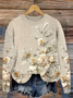 Damen Geblümt Print Frühling/Herbst Lässig Langarm Rundhals Strickpullover