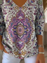 Damen Ethnisch Langarm T-Shirts T-Shirt V-Ausschnitt Print Lässig Frühling/Herbst Oberteile