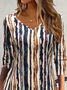 Damen Gestreift Langarm T-Shirts T-Shirt V-Ausschnitt Print Lässig Frühling/Herbst T-Shirt mit Grafik Oberteile