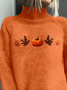 Damen Ahornblatt Print Frühling/Herbst Retro Langarm Rollkragen Pullover