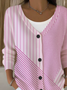 Damen Gestreift Langarm V-Ausschnitt Lässig Frühling/Herbst Strickjacke Oberbekleidung