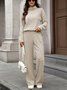 Damen Unifarben Nahtverarbeitung Zweiteiliges Set Täglich Langarm Lässig Frühling/Herbst Bluse mit Hose Matching Set