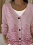 Damen Geblümt Langarm V-Ausschnitt Lässig Frühling/Herbst Strickjacke Oberbekleidung