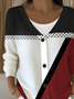 Damen Abstrakt Langarm V-Ausschnitt Lässig Frühling/Herbst Strickjacke Oberbekleidung