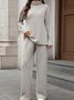 Damen Unifarben Nahtverarbeitung Zweiteiliges Set Täglich Langarm Lässig Frühling/Herbst Bluse mit Hose Matching Set