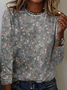 Damen Geblümt Langarm T-Shirts T-Shirt Rundhals Print Lässig Frühling/Herbst T-Shirt mit Grafik Oberteile