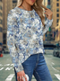 Damen Geblümt Langarm T-Shirts T-Shirt Rundhals Print Lässig Frühling/Herbst T-Shirt mit Grafik Oberteile