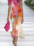 Damen Abstrakt Flügelärmel Sommer Print Kleid Schulterfrei Täglich Retro Maxikleid H-Linie Kleid