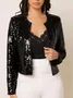 Damen Frühling/Herbst Oberbekleidung Retro Nahtverarbeitung Unifarben Langarm Stehkragen Jacke