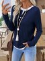 Damen Unifarben Langarm T-Shirts T-Shirt V-Ausschnitt Lässig Frühling/Herbst Oberteile