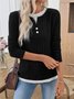 Damen Unifarben Langarm T-Shirts T-Shirt V-Ausschnitt Lässig Frühling/Herbst Oberteile