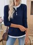 Damen Unifarben Langarm T-Shirts T-Shirt V-Ausschnitt Lässig Frühling/Herbst Oberteile