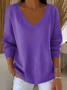 Damen Unifarben Langarm T-Shirts T-Shirt V-Ausschnitt Print Lässig Frühling/Herbst Oberteile