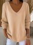 Damen Unifarben Langarm T-Shirts T-Shirt V-Ausschnitt Print Lässig Frühling/Herbst Oberteile