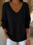 Damen Unifarben Langarm T-Shirts T-Shirt V-Ausschnitt Print Lässig Frühling/Herbst Oberteile