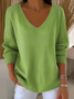 Damen Unifarben Langarm T-Shirts T-Shirt V-Ausschnitt Print Lässig Frühling/Herbst Oberteile