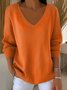 Damen Unifarben Langarm T-Shirts T-Shirt V-Ausschnitt Print Lässig Frühling/Herbst Oberteile