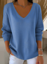 Damen Unifarben Langarm T-Shirts T-Shirt V-Ausschnitt Print Lässig Frühling/Herbst Oberteile