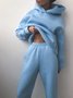 Damen Unifarben Nahtverarbeitung Zweiteiliges Set Täglich Langarm Lässig Frühling/Herbst Bluse mit Hose Matching Set
