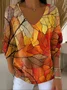 Damen Malerei Frühling/Herbst Lässig Langarm V-Ausschnitt Baumwolle Pullover