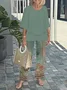 Damen Gestreift Bell-Ärmel Zweiteiliges Set Urlaub Dreiviertelärmel Retro Frühling/Herbst Bluse mit Hose Matching Set