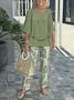 Damen Gestreift Bell-Ärmel Zweiteiliges Set Urlaub Dreiviertelärmel Retro Frühling/Herbst Bluse mit Hose Matching Set