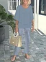 Damen Gestreift Bell-Ärmel Zweiteiliges Set Urlaub Dreiviertelärmel Retro Frühling/Herbst Bluse mit Hose Matching Set