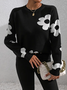 Damen Geblümt Print Frühling/Herbst Lässig Langarm Rundhals Pullover