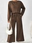 Damen Unifarben Nahtverarbeitung Zweiteiliges Set Täglich Langarm Lässig Frühling/Herbst Bluse mit Hose Matching Set