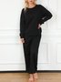 Damen Unifarben Nahtverarbeitung Zweiteiliges Set Täglich Langarm Lässig Frühling/Herbst Bluse mit Hose Matching Set
